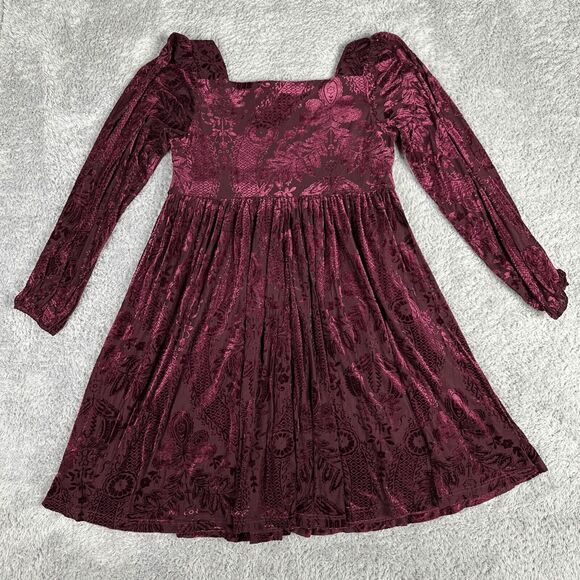 Easel Women's Witchy Romantic Velvet Burnout Empire Dress S Maroon Dark - Picture 16 of 16